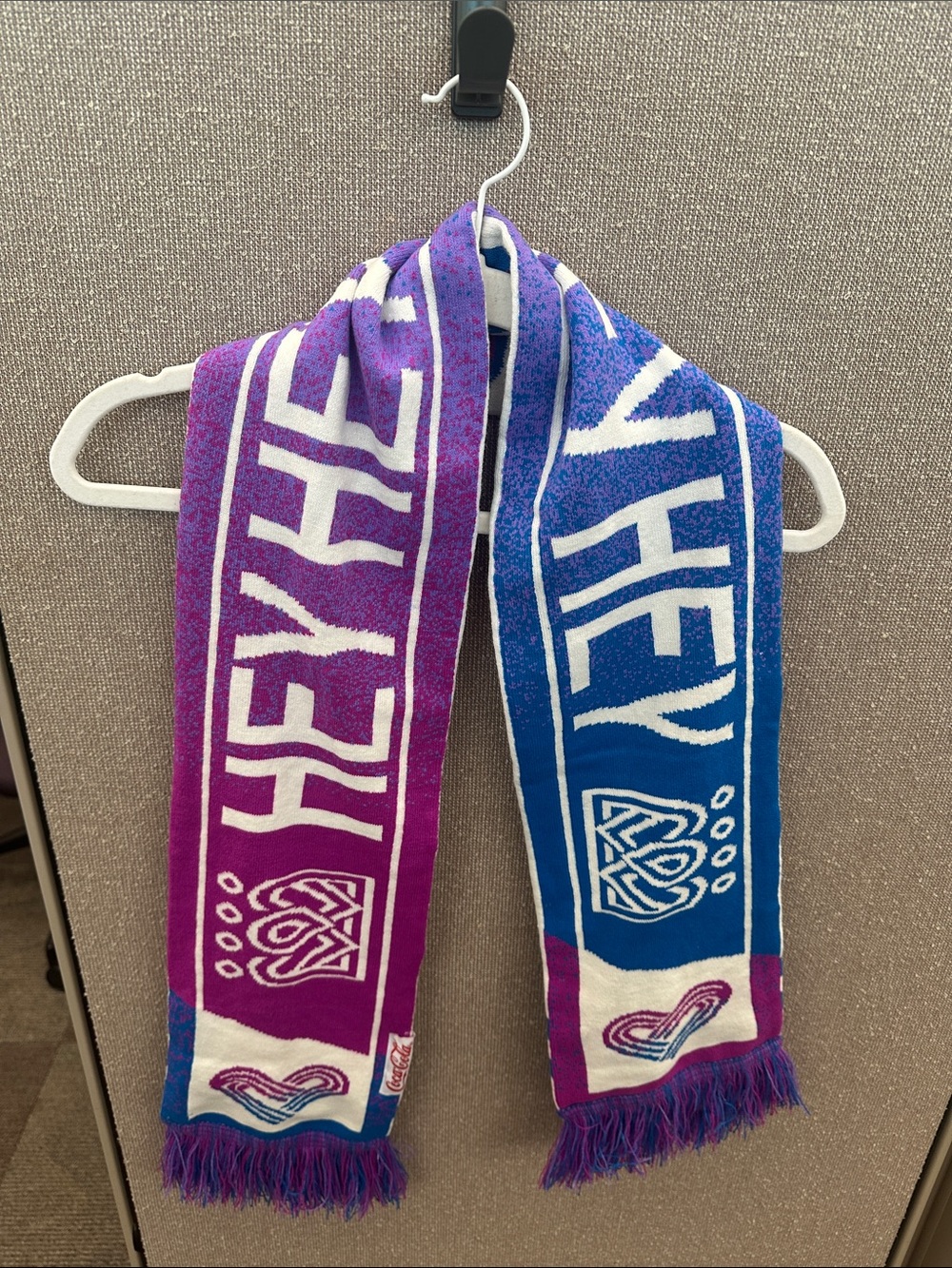 Coca Cola Purple and Blue HEY Fan Scarf with White Accents